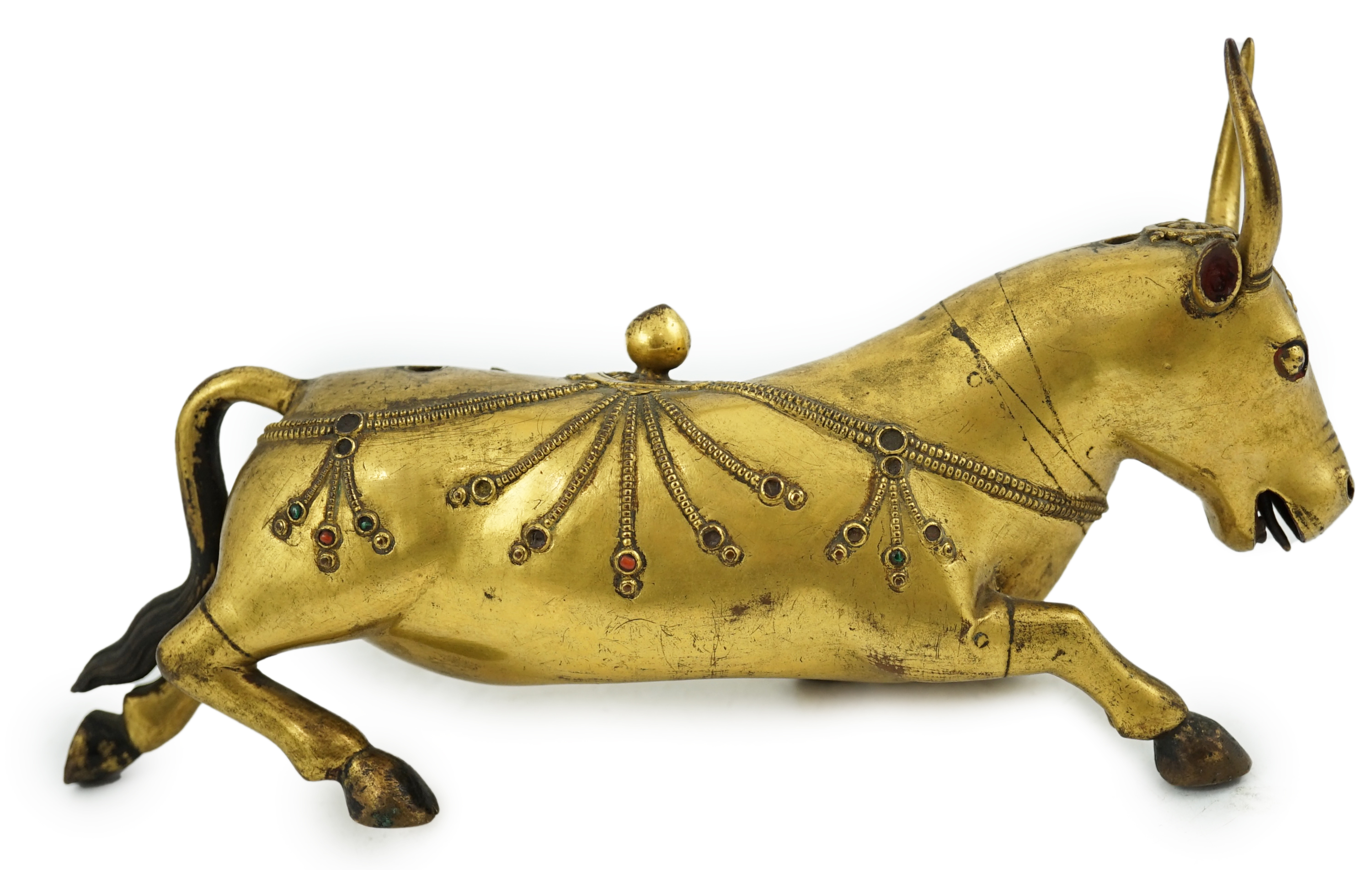 A Tibetan gilt bronze figure of a buffalo, 18th century